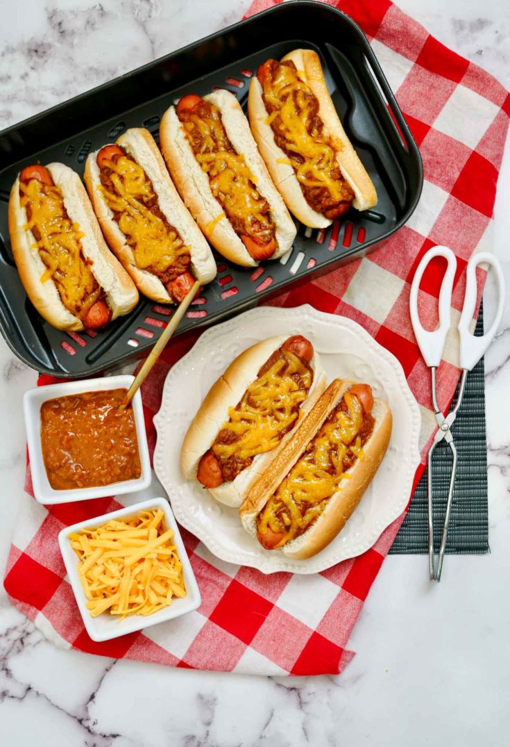Easy Air Fryer Chili Cheese Dogs