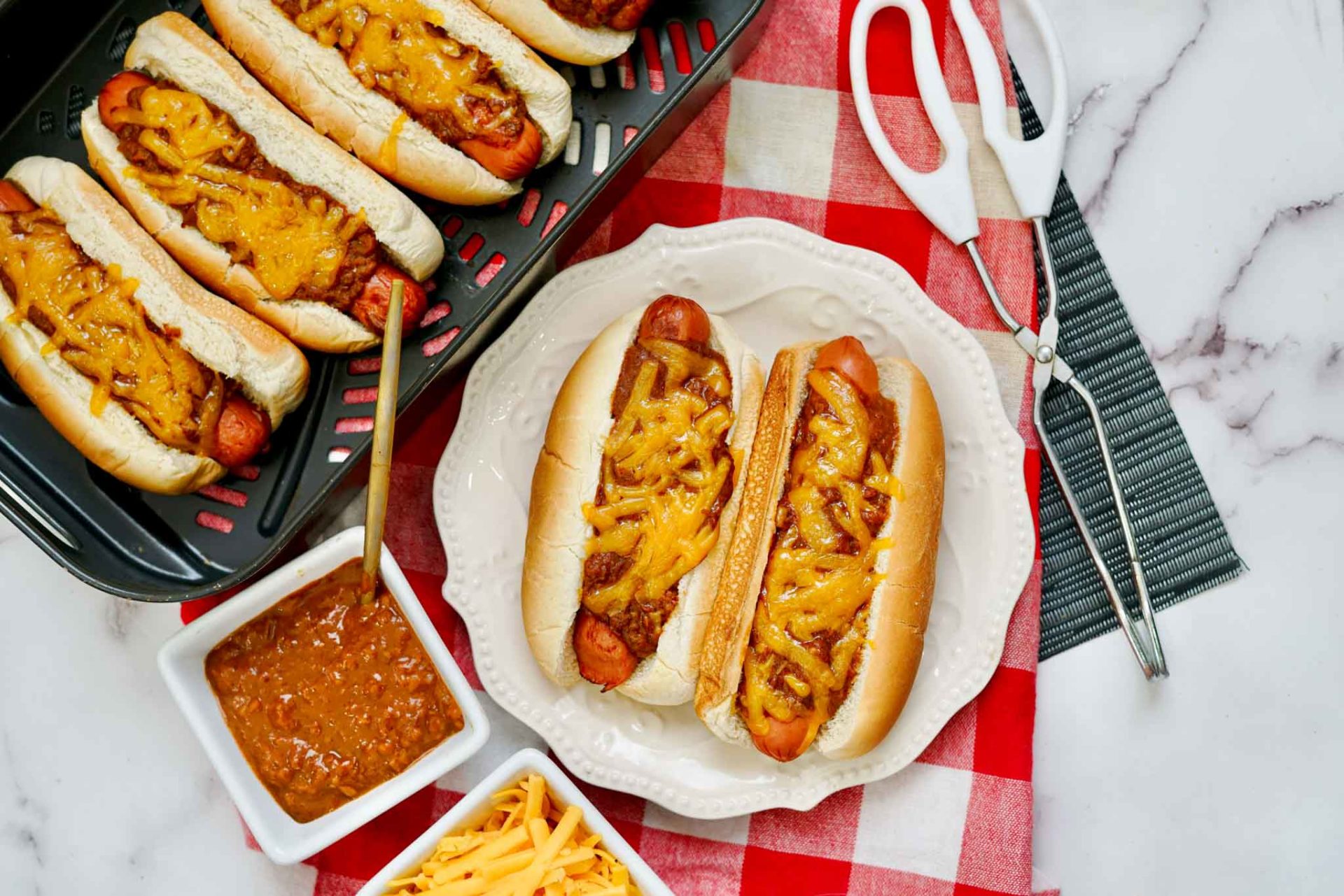 Easy Air Fryer Chili Cheese Dogs - Air Fryer Family Meals