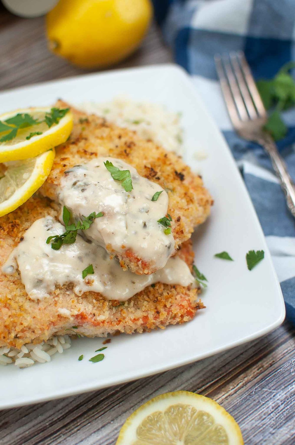 Air Fryer Parmesan Crusted Salmon With White Wine Sauce