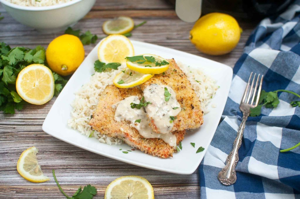 Air Fryer Parmesan Crusted Salmon With White Wine Sauce
